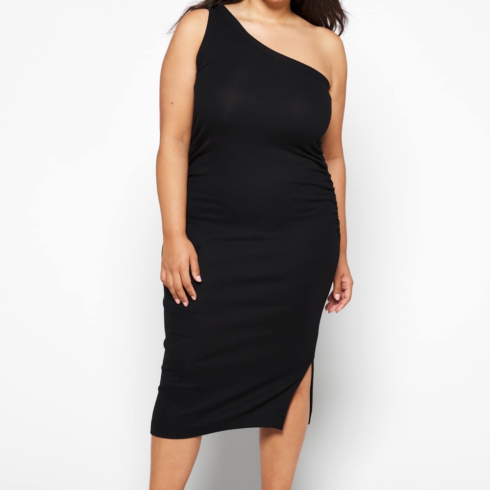 Michael Stars Pennie One Shoulder Fitted Dress Black 2X